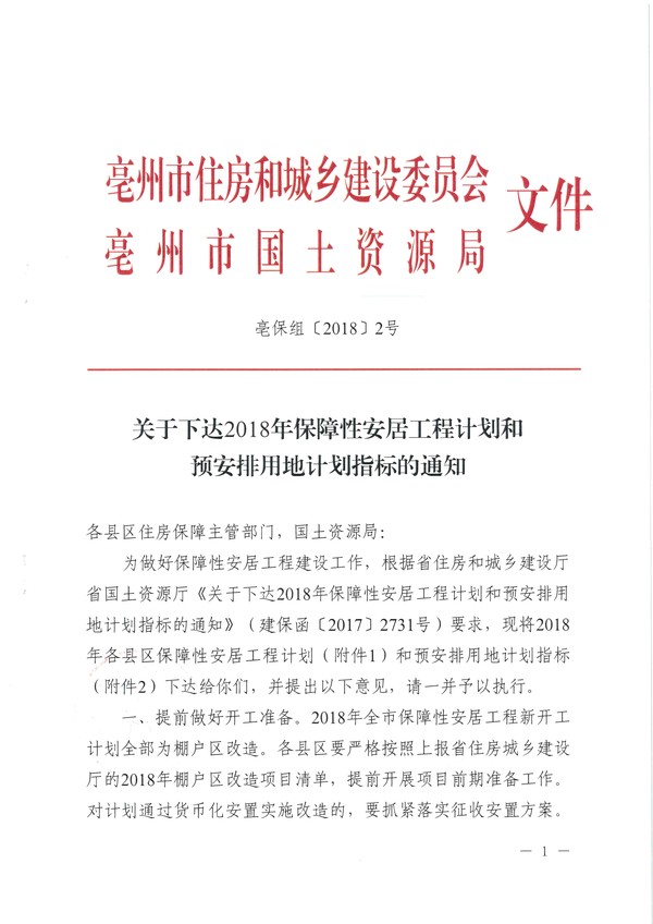 关于下达2018年保障性安居工程计划和预安排用地计划指标的通知 (市级)_页面_1.jpg